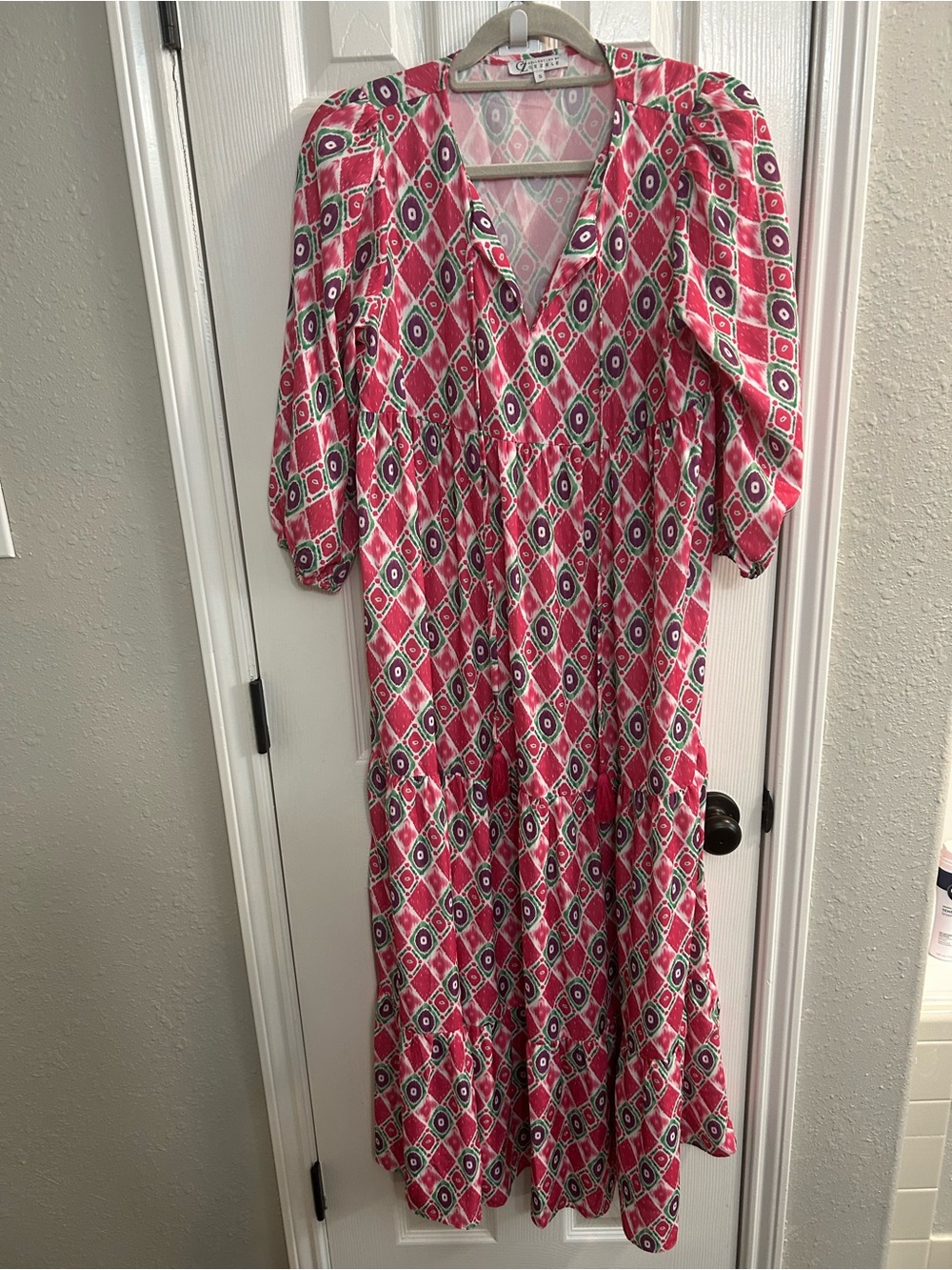 Collection by Cezele size small women's fuchsia 3/4 Lantern Sleeve Print Boho